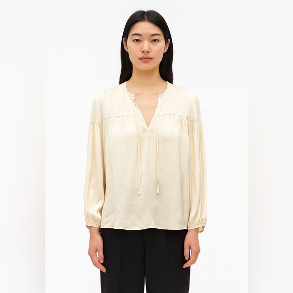 Nation LTD Tops - Nation LTD Satin Tie Neck Blouse XS Cream Boho Minimalist Workwear